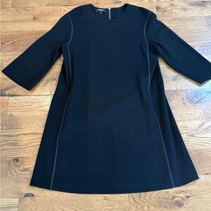 Lafayette. Black Sheath Dress w/Faux Leather Piping. Size Large.